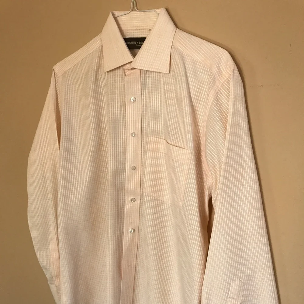 🍏 5 for $30 Men's formal dress shirt peach white - Picture 3 of 8
